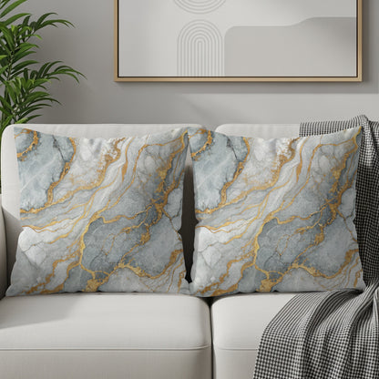 Elegant Marble and Gold Accent Pillow Set