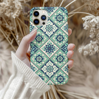 Elegant Floral Tile Design Blue Aqua Custom Phone Case - Walk Greener