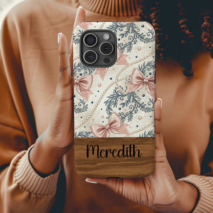 Personalized Floral Bow Design iPhone Case with Name