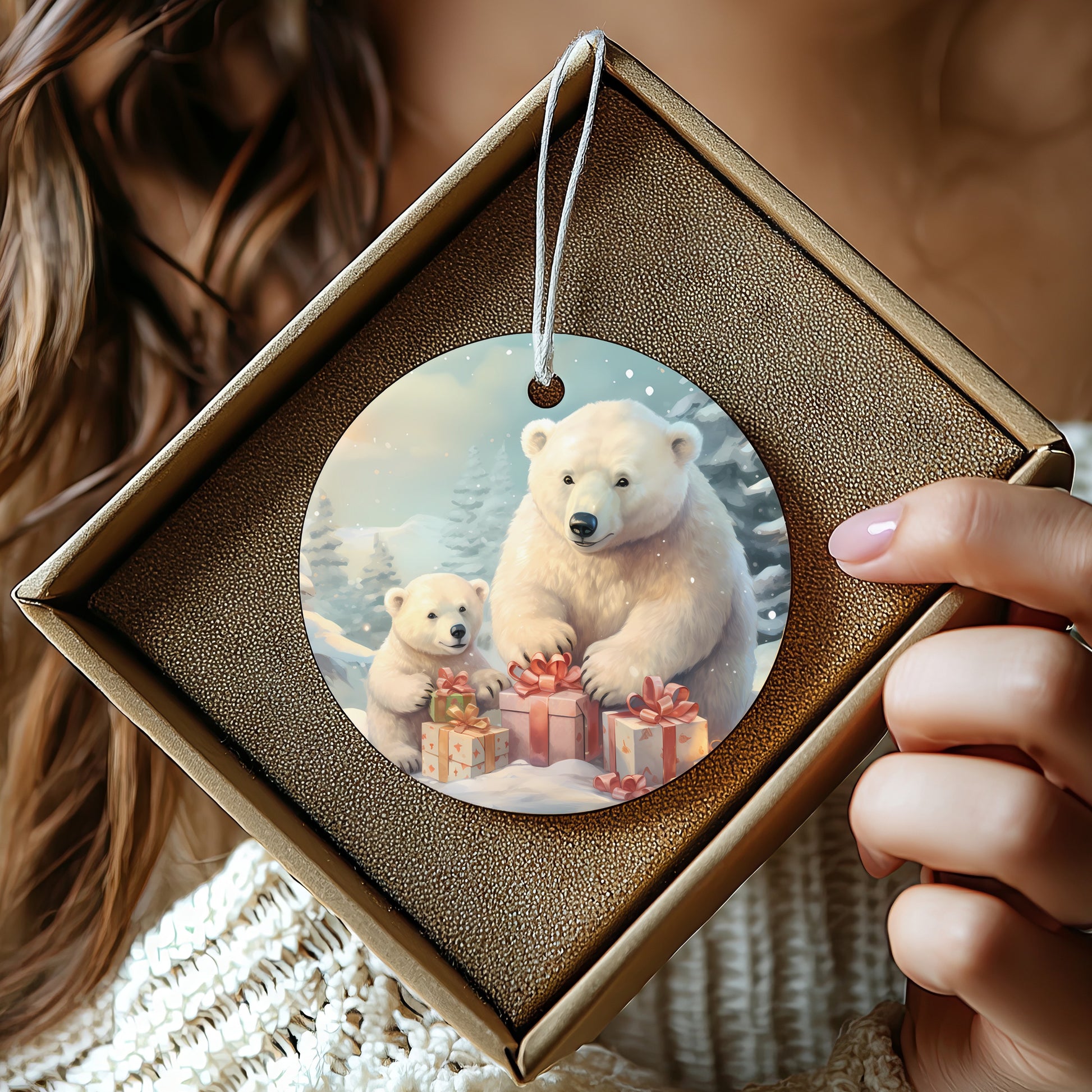 Adorable Polar Bears with Gifts Ornament product