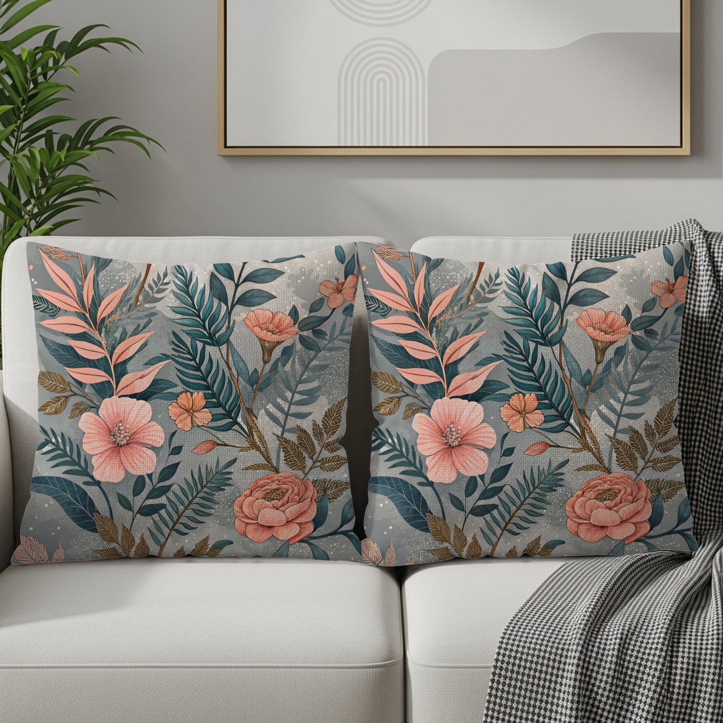 Floral Pattern Throw Pillow Covers Set of 2 Durable