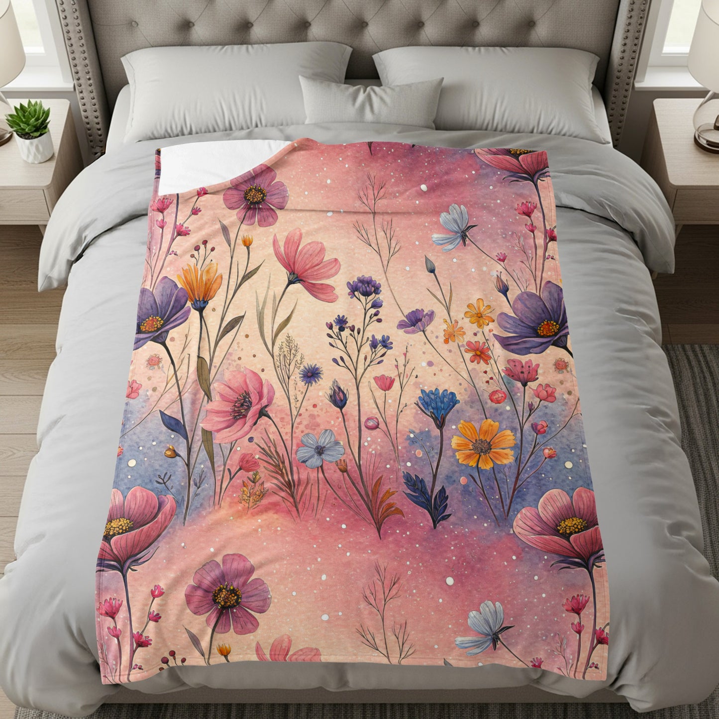 Watercolor Flowers In Pink and Purple Floral Pattern - Walk Greener