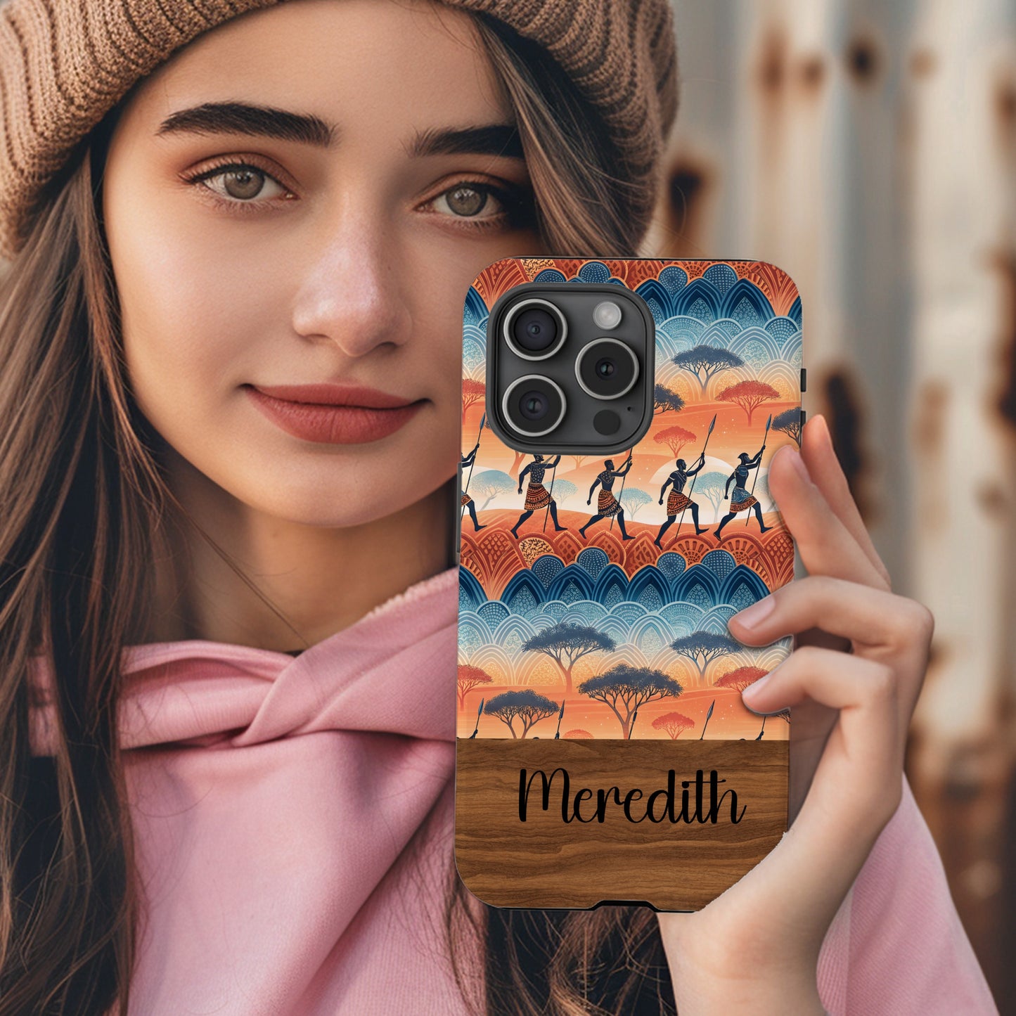 African Savannah Silhouette With Custom Name Phone Case - Walk Greener