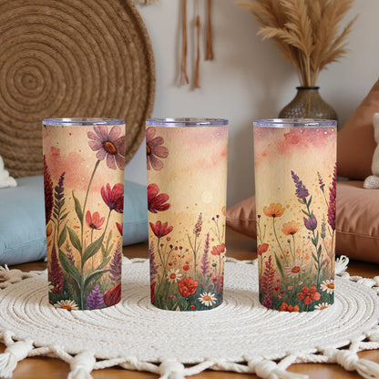 Watercolor Floral Design Colorful Flowers 20 oz Skinny Tumbler - Walk Greener