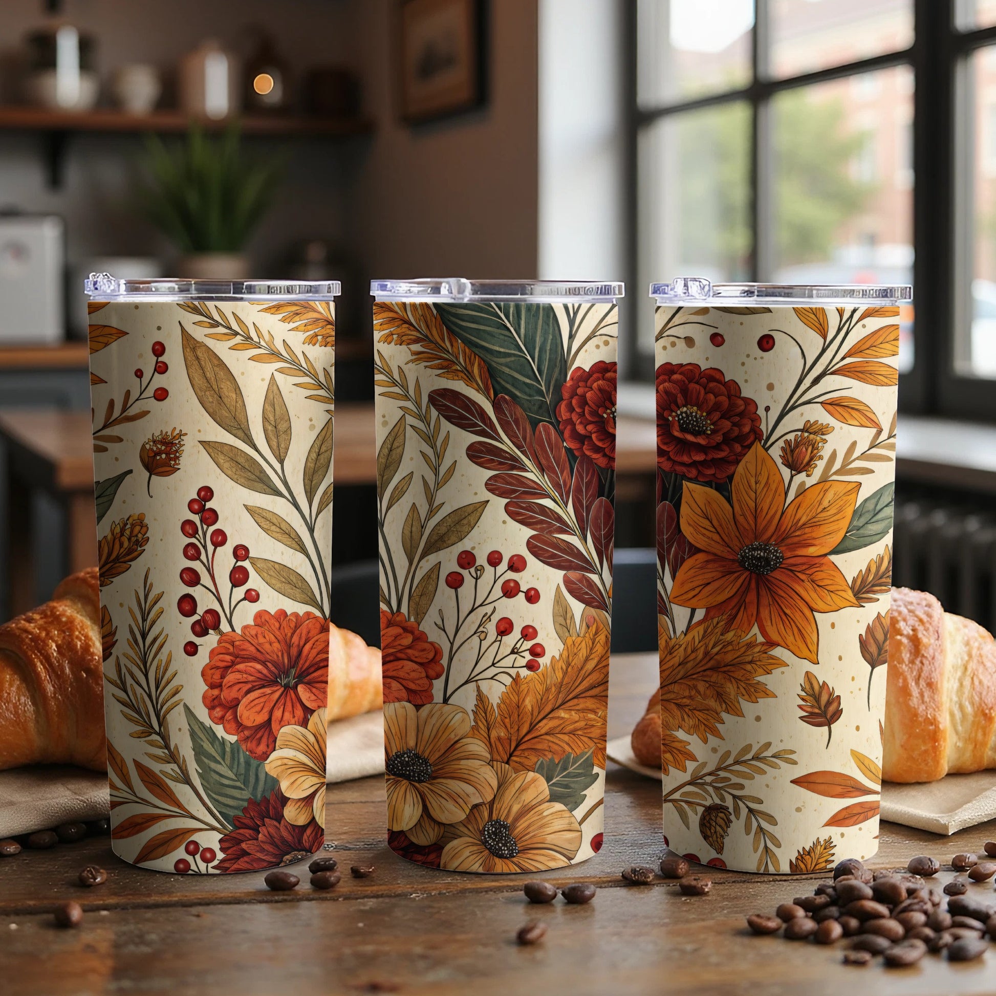 Autumn Themed Floral Pattern Insulated Tumbler Product