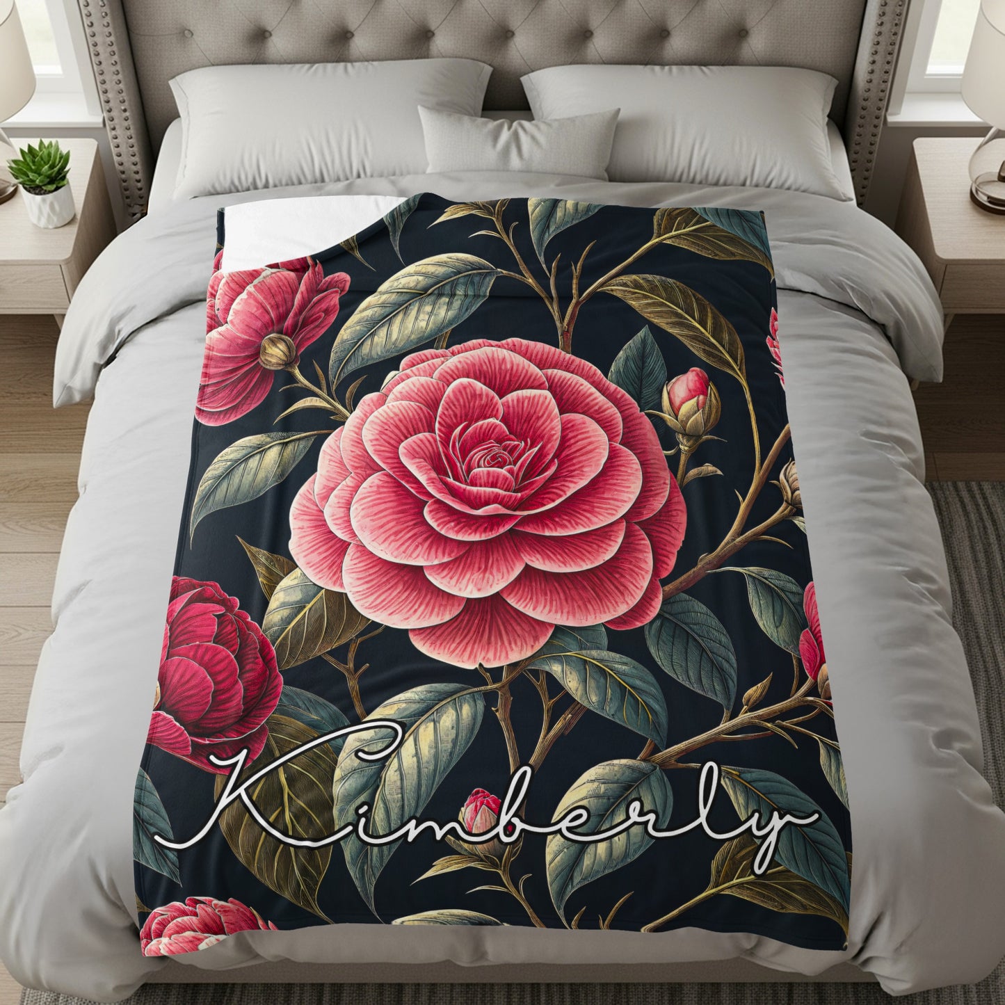 Kimberly Camellia Floral Print Bedding Quilt