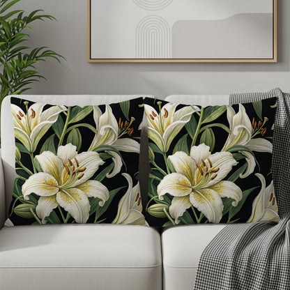 Elegant White Lily Design Throw Pillow Set