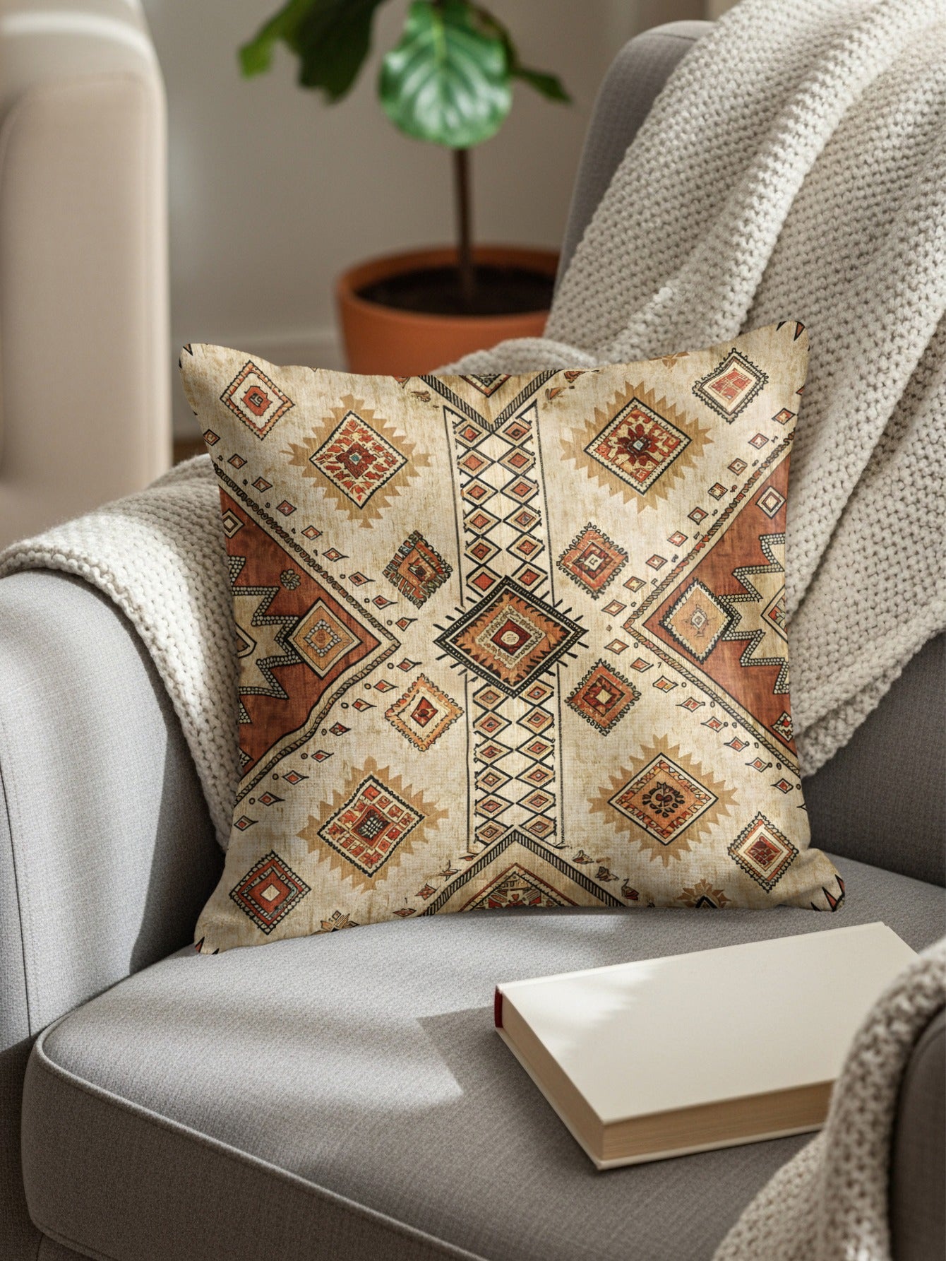Rustic Diamond Pattern Beige And Brown Print Pillows & Pillow Cases - Walk Greener