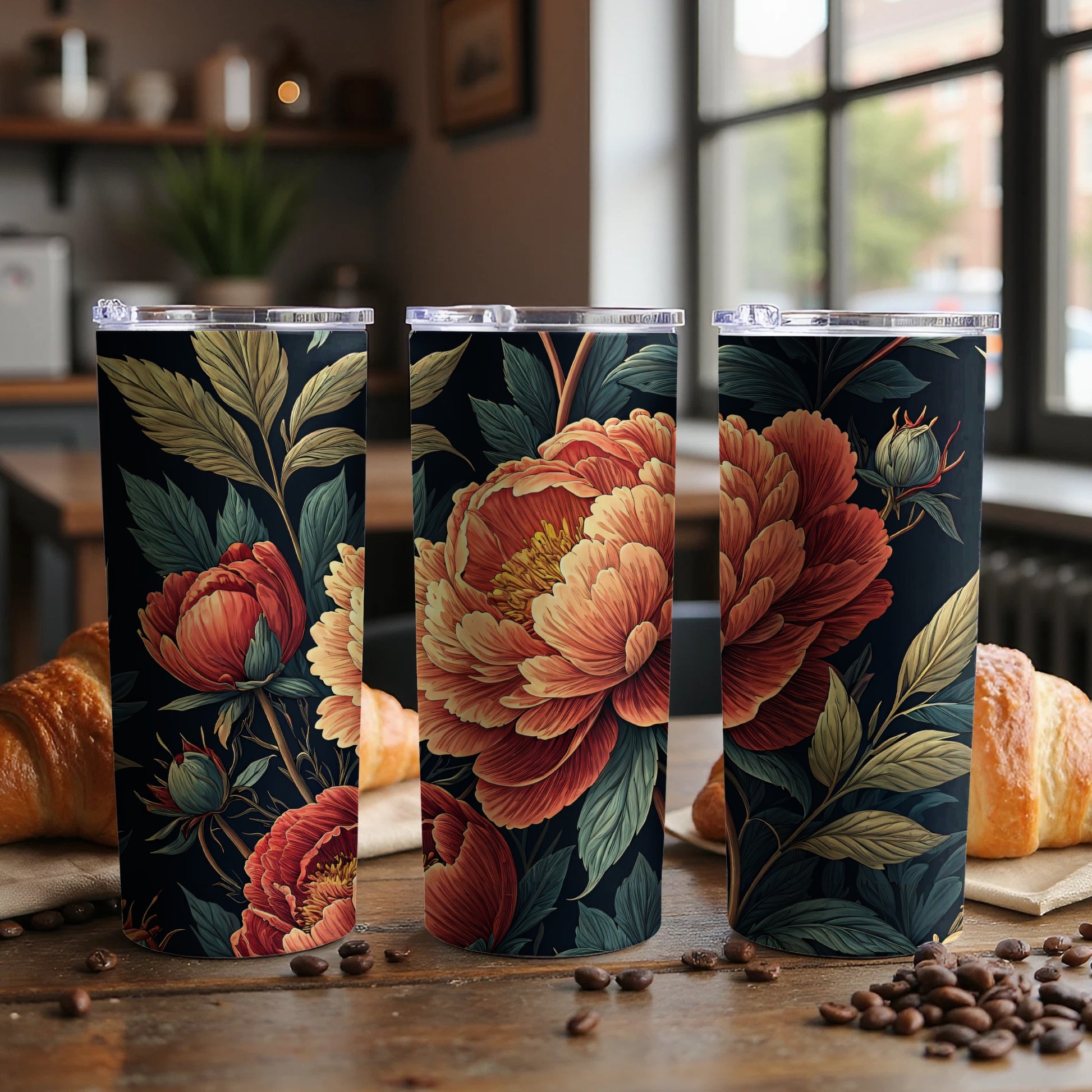 Elegant Floral Pattern Insulated Coffee Tumbler