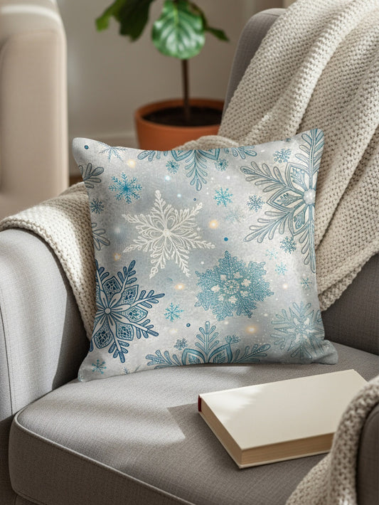 Sparkling Snowflakes Pattern in Winter Wonderland Throw Pillows - Walk Greener