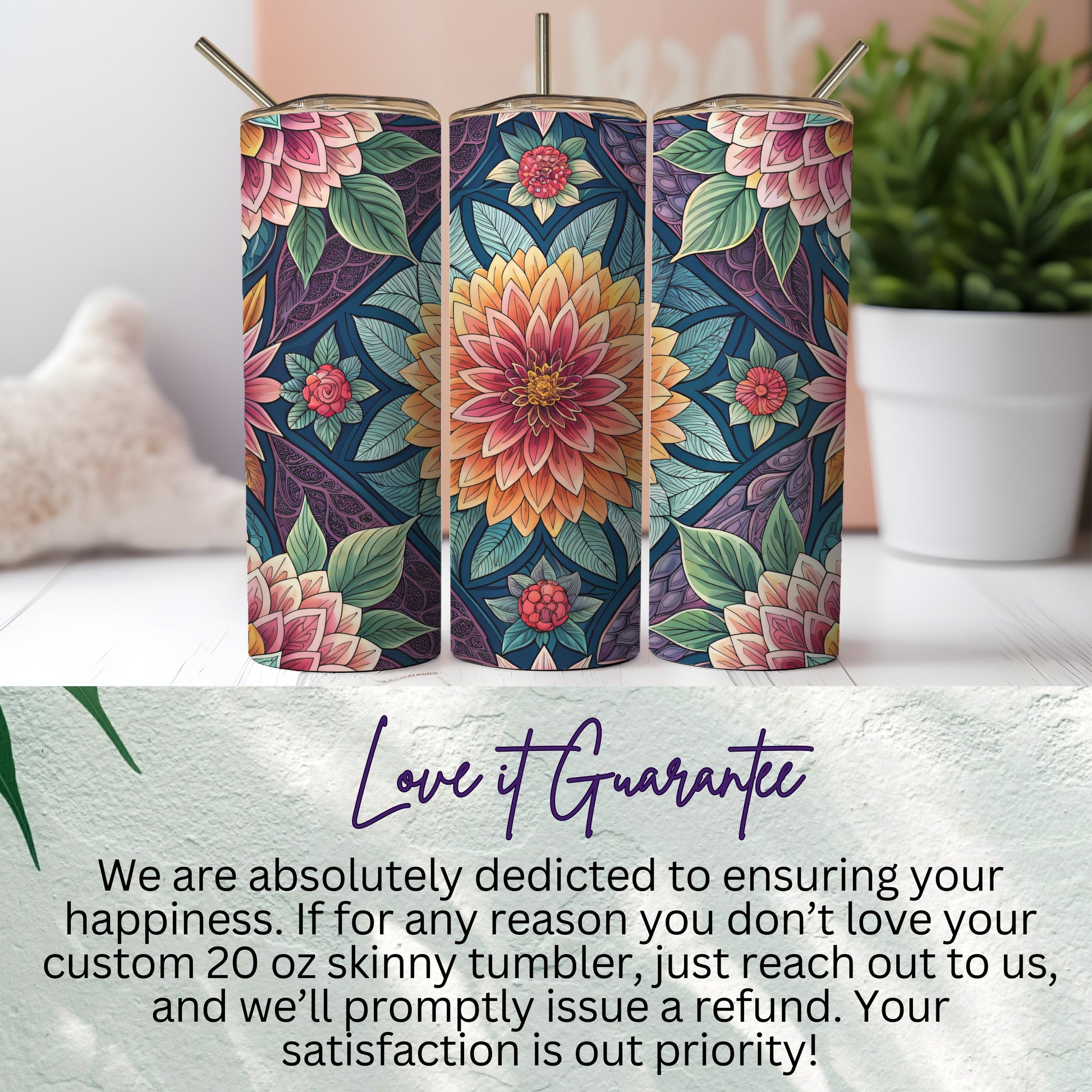 Floral Delightful Patterns Design in Bold Colors 20 oz Skinny Tumbler - Walk Greener