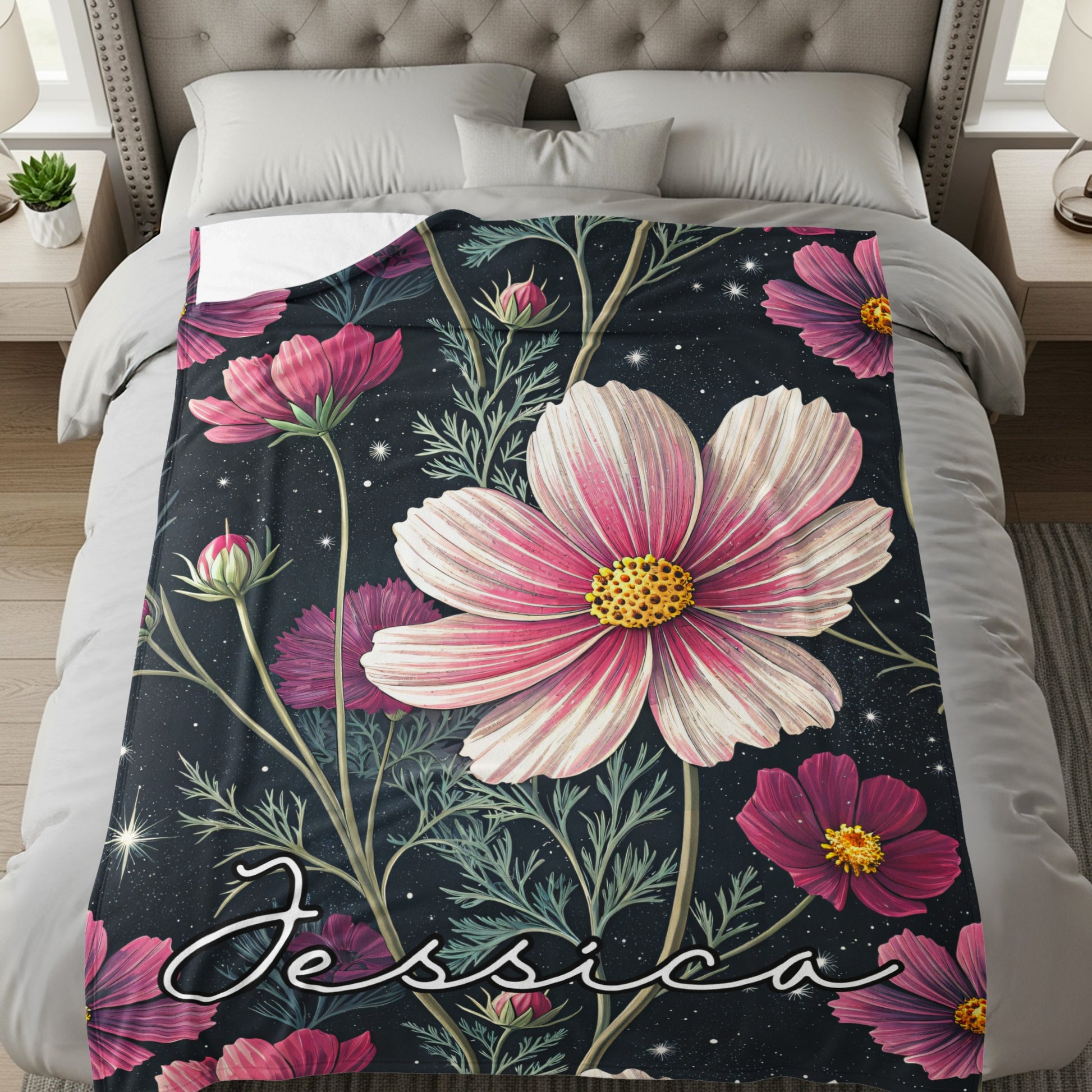 Floral Personalized Jessica Blanket with Cosmos Design