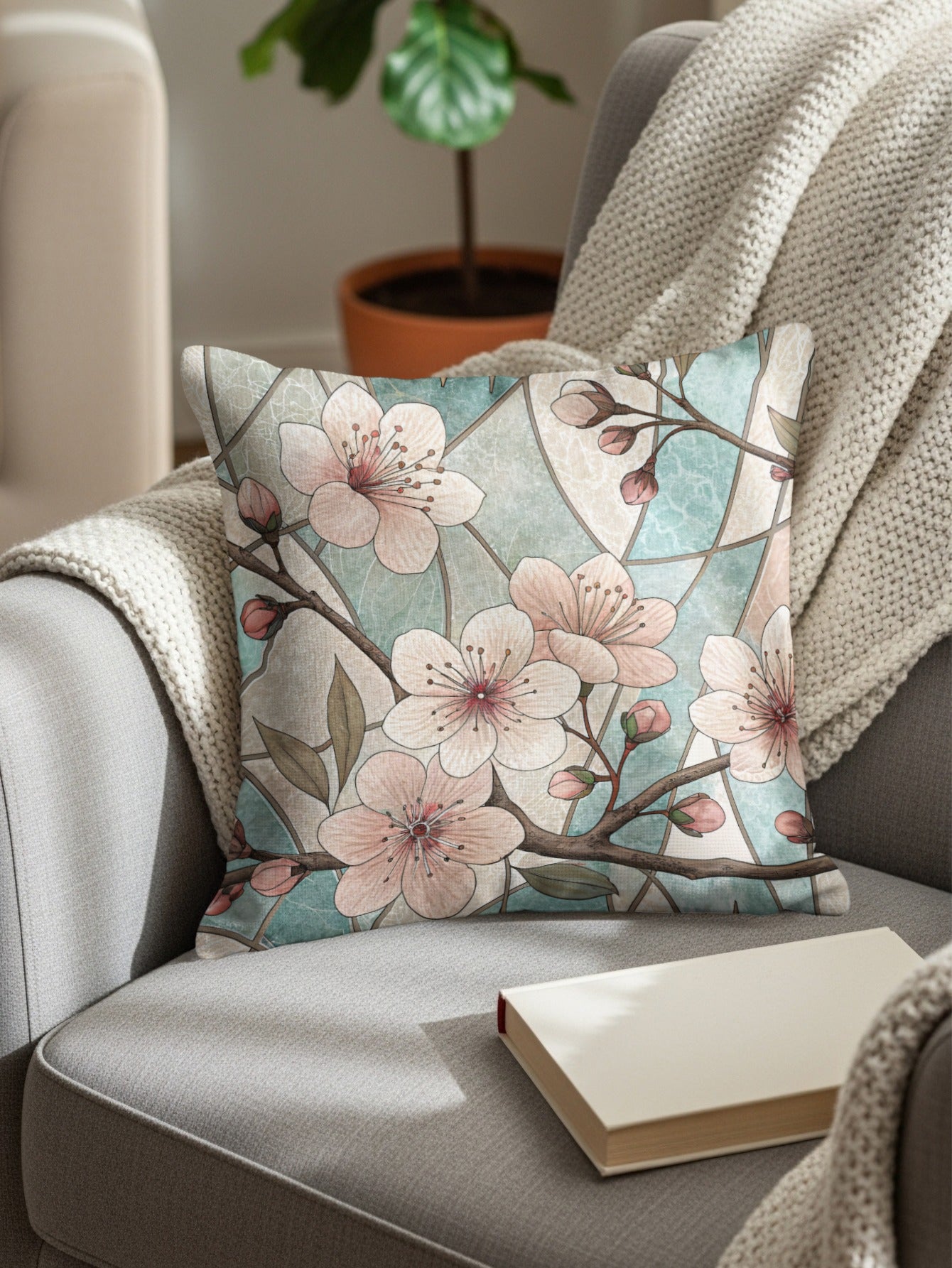 Stained Glass Floral Design Beautiful Blooms Throw Pillows - Walk Greener