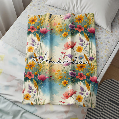 Vibrant Floral Personalized Blanket with Beautiful Name Design