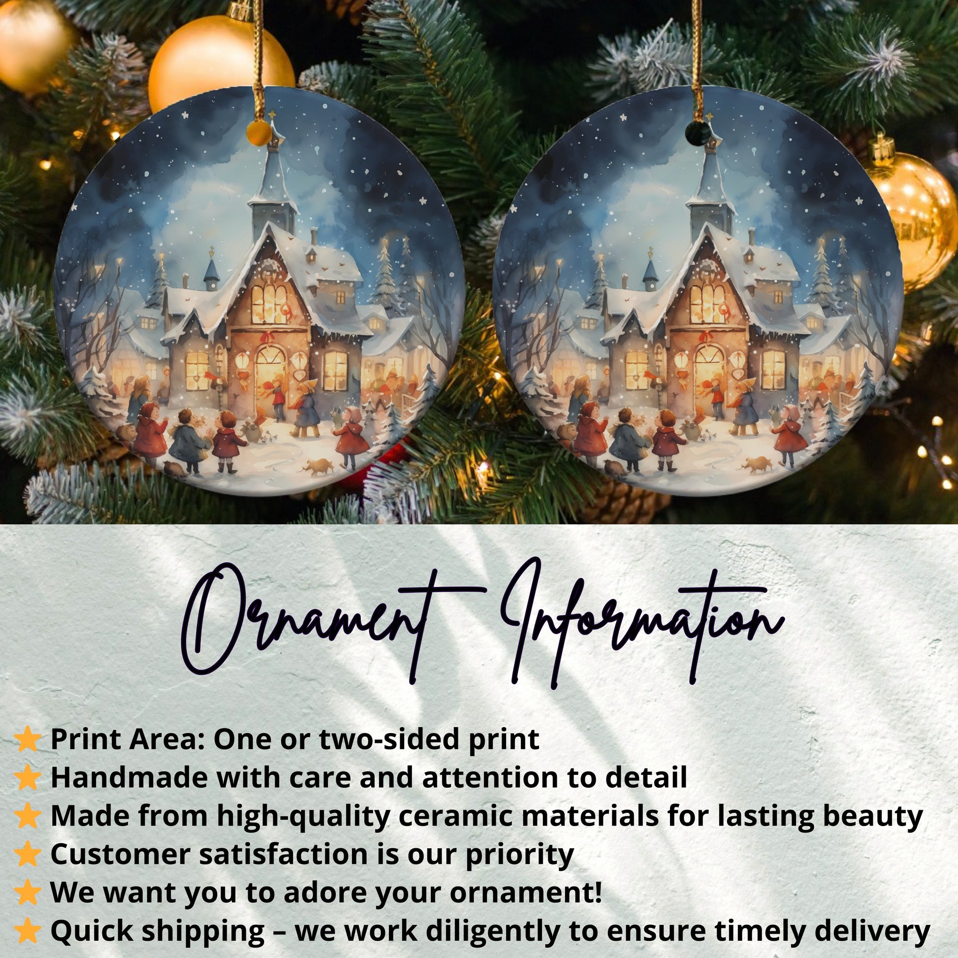 Vintage Christmas Village Decor Ornament print product