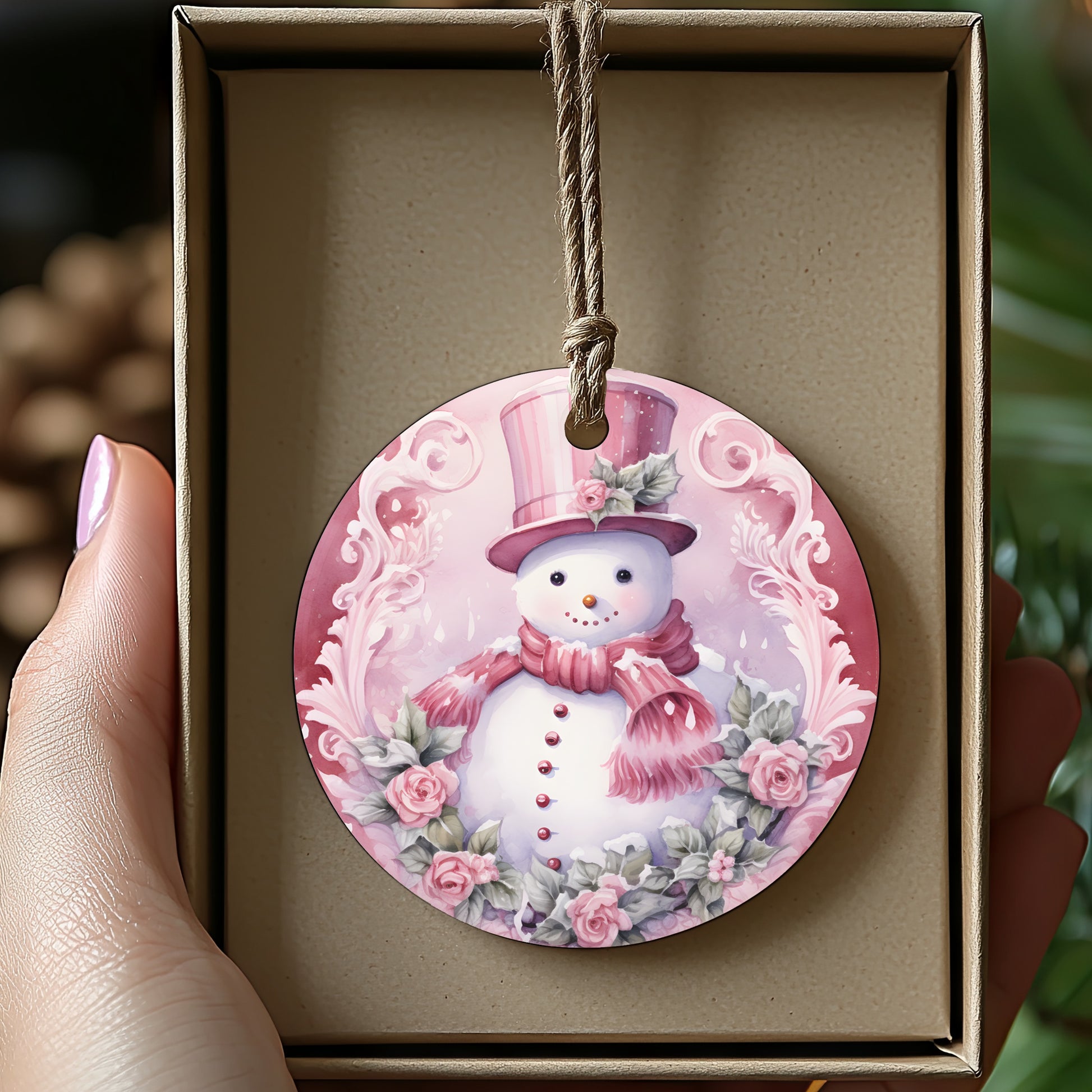 Adorable Snowman Pink Christmas Tree Ornament product type