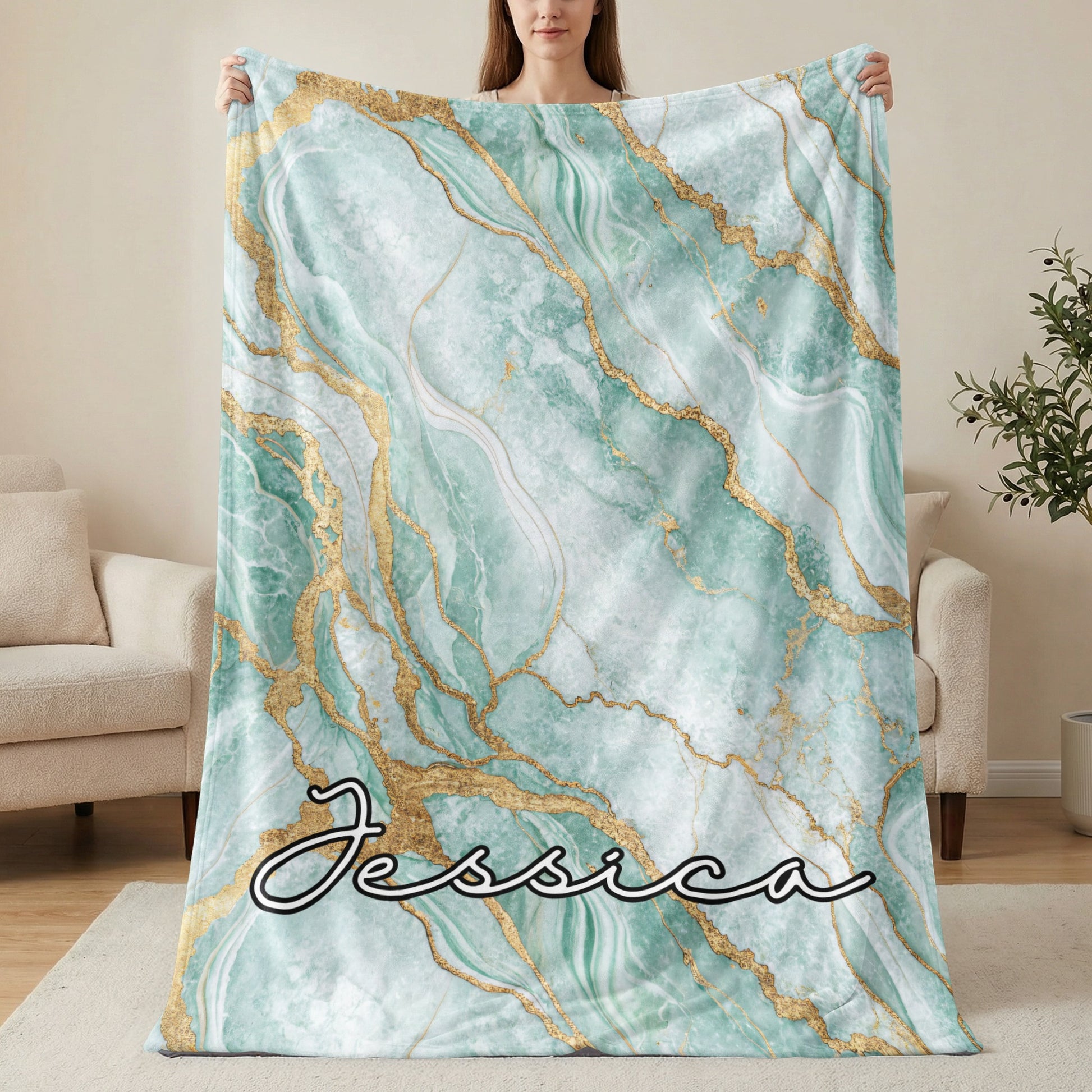 Elegant Marble Design Custom Name Blanket Beautiful Gift - Walk Greener