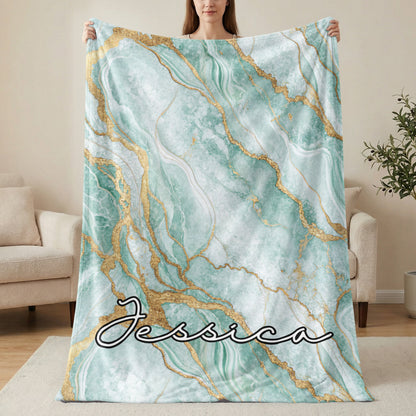 Elegant Marble Design Custom Name Blanket Beautiful Gift - Walk Greener