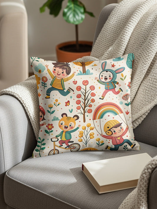 Playful Adventure with Childrens Cartoon Throw Pillows - Walk Greener