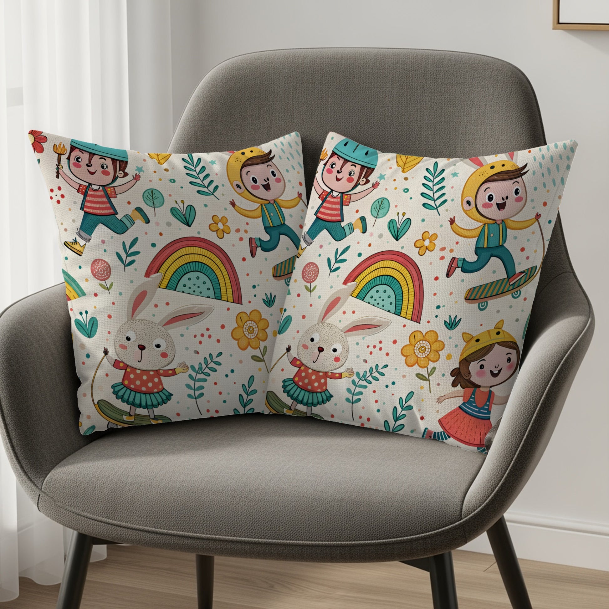Kids Skateboard Patterned Fun Design Style Illustration Throw Pillows - Walk Greener