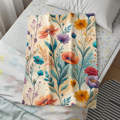 Watercolor Garden Floral Design on Velveteen Plush Blankets - Walk Greener