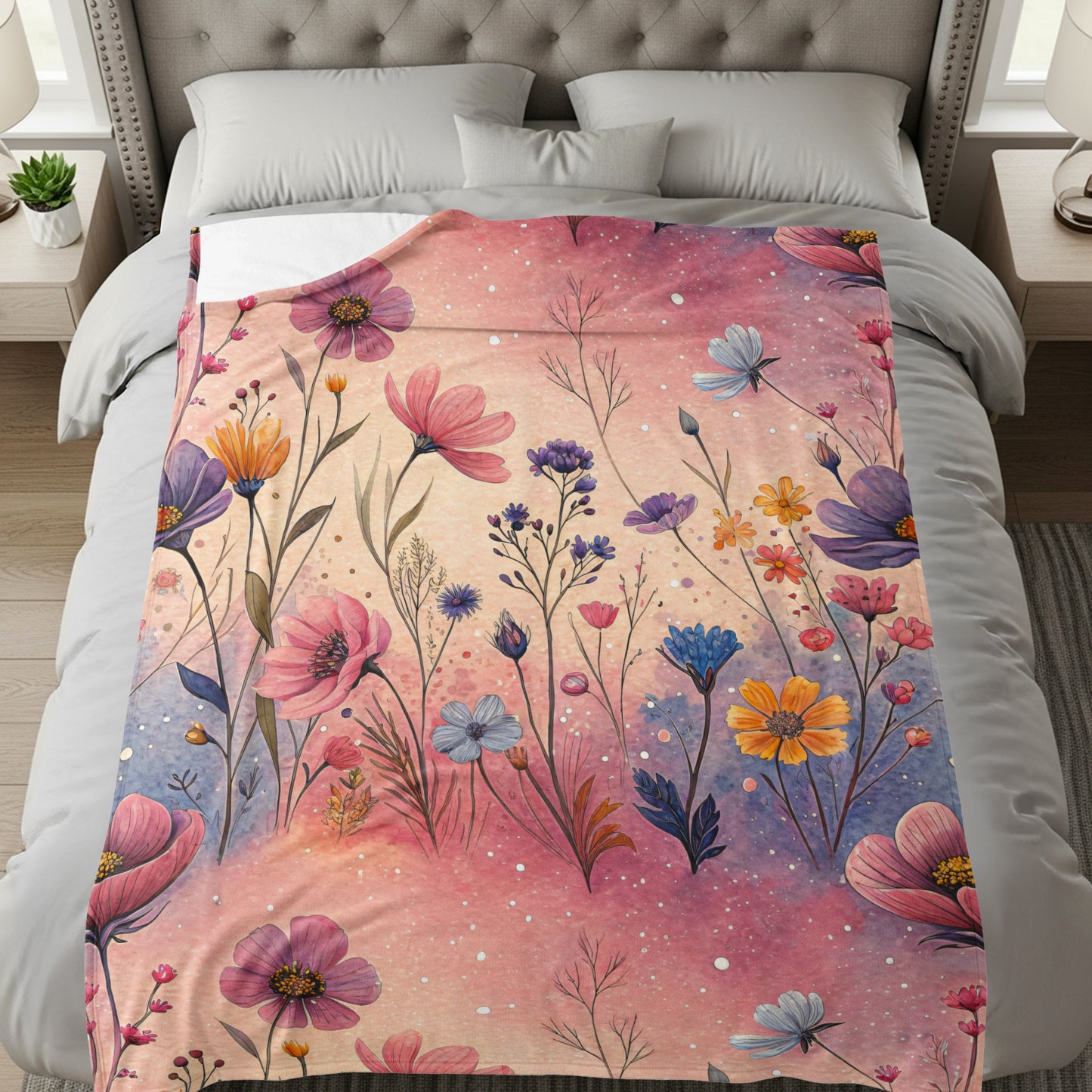 Watercolor Flowers In Pink and Purple Floral Pattern - Walk Greener