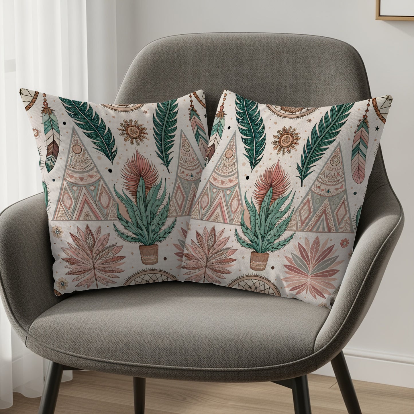Bohemian Decorative Cushion Cover with Geometric Plant Design