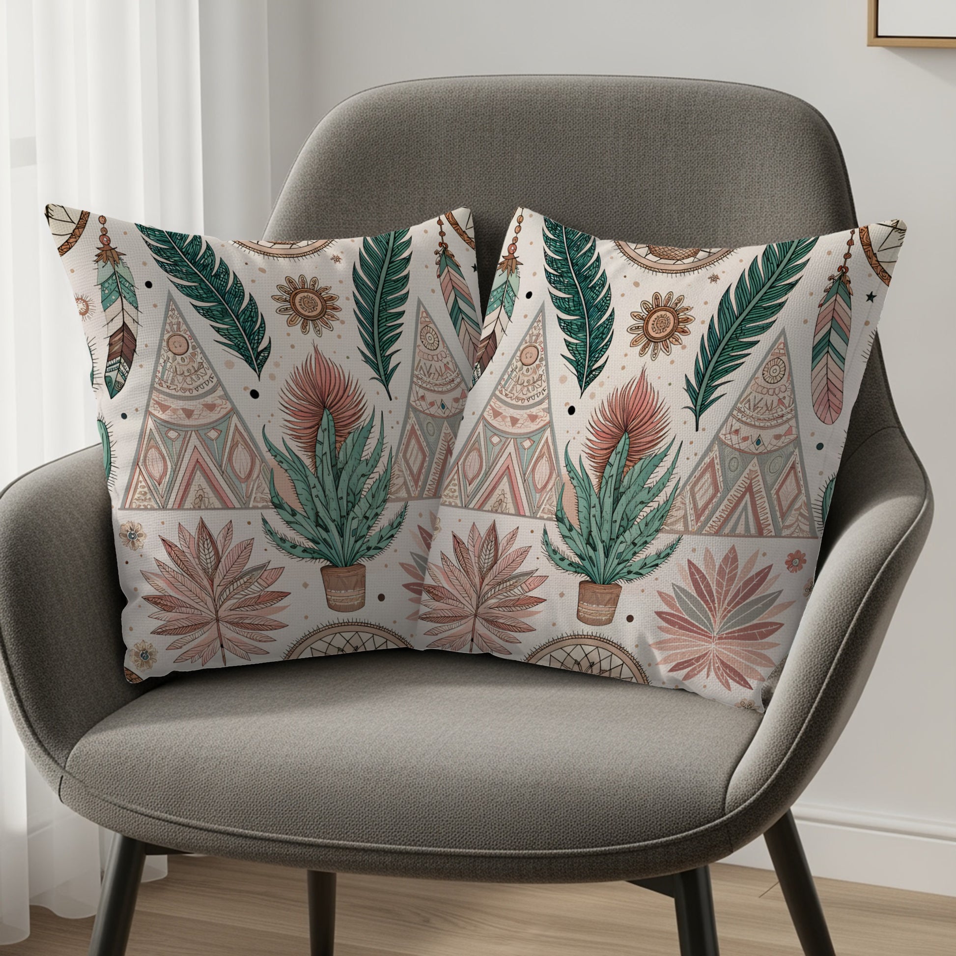 Bohemian Decorative Cushion Cover with Geometric Plant Design