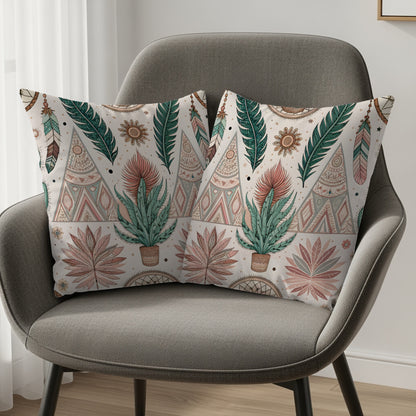 Bohemian Decorative Cushion Cover with Geometric Plant Design