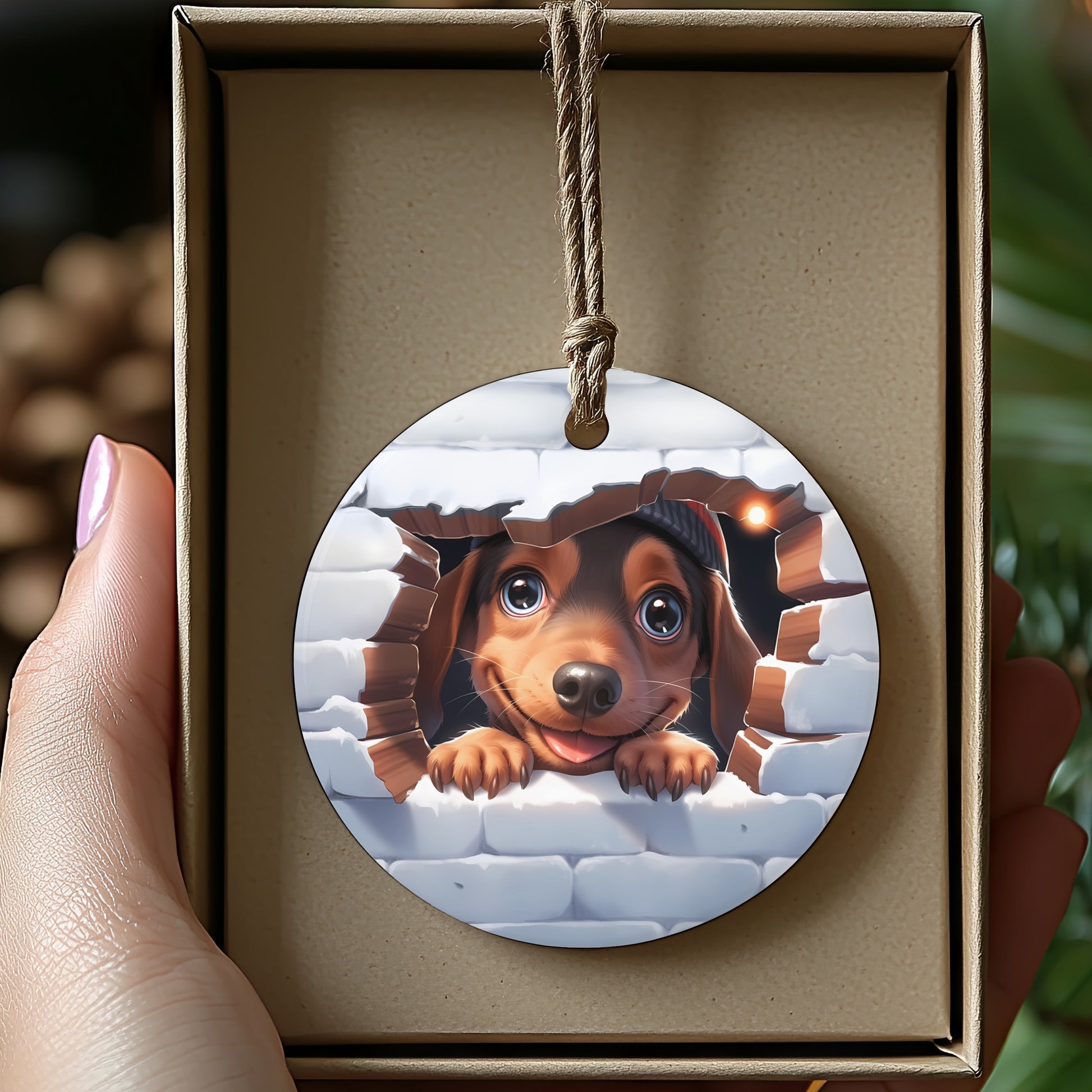 Adorable Dog Peeking Through Wall Ornament product