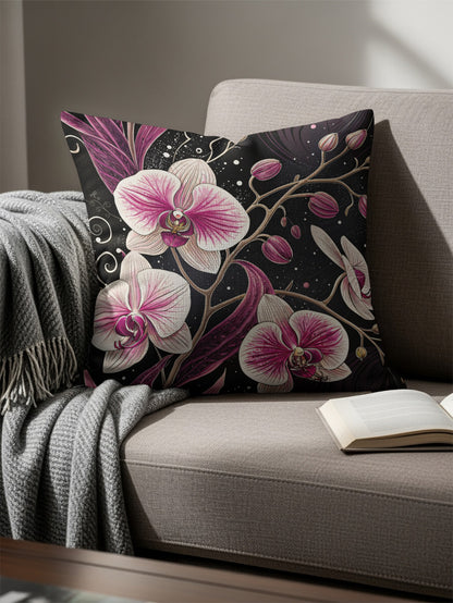 Elegant Pink Orchids Decorative Throw Pillow Case