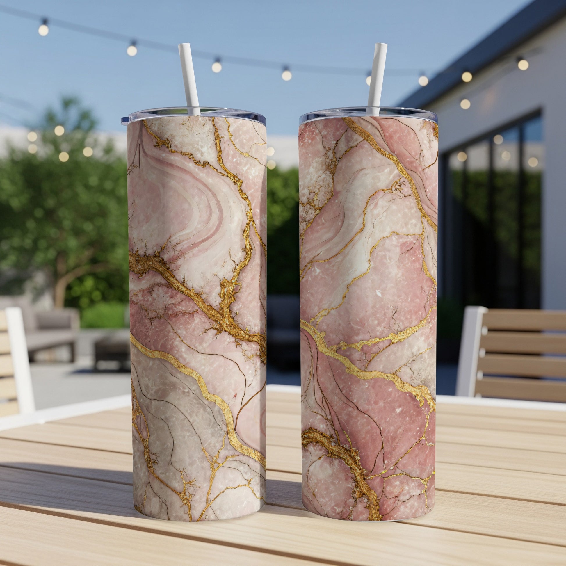 Elegant Pink Marble with Gold Swirls Tumbler Cup