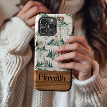Coastal Lighthouse Landscape Pattern Design Custom Phone Case - Walk Greener