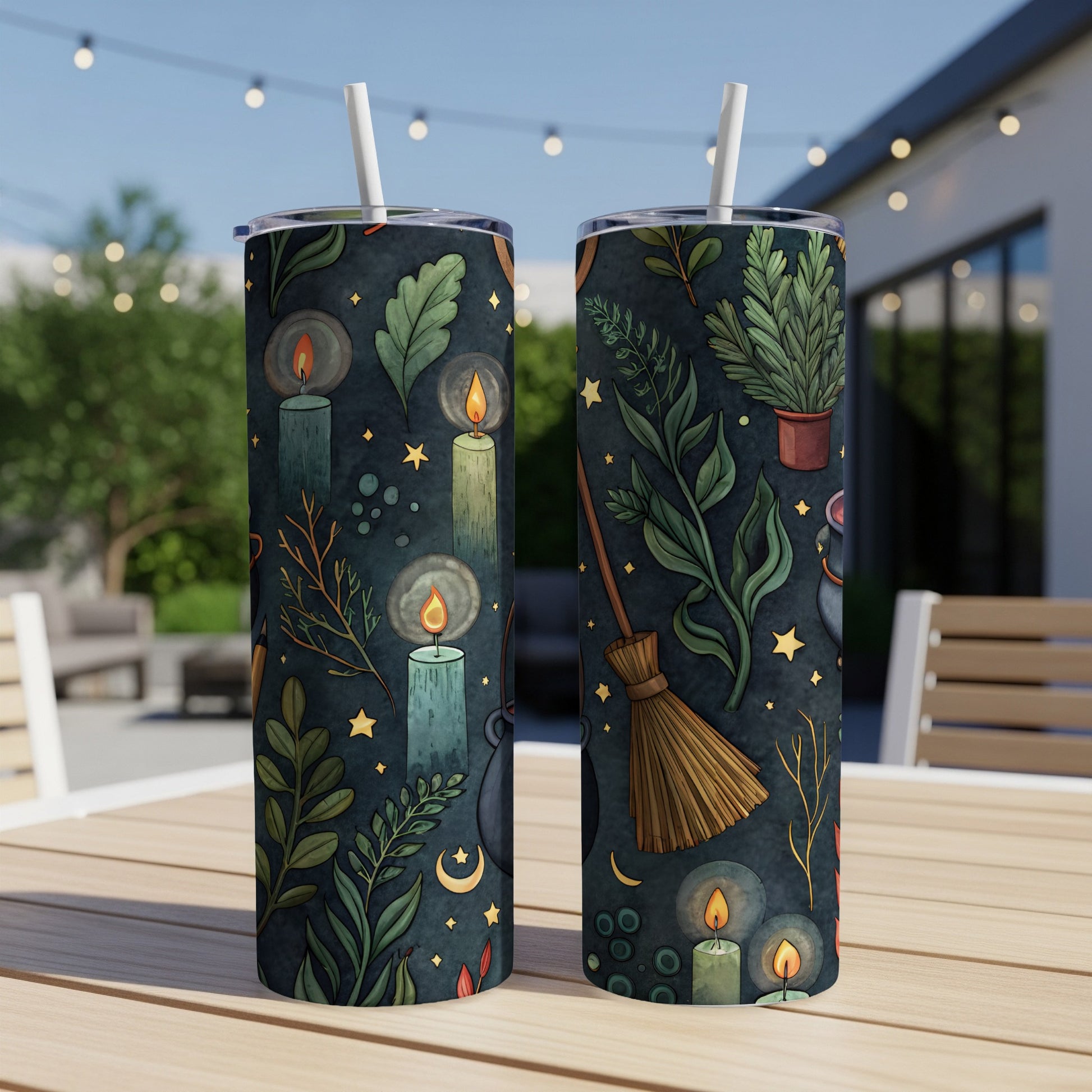 Mystical Candles and Plants Art on White Tumbler