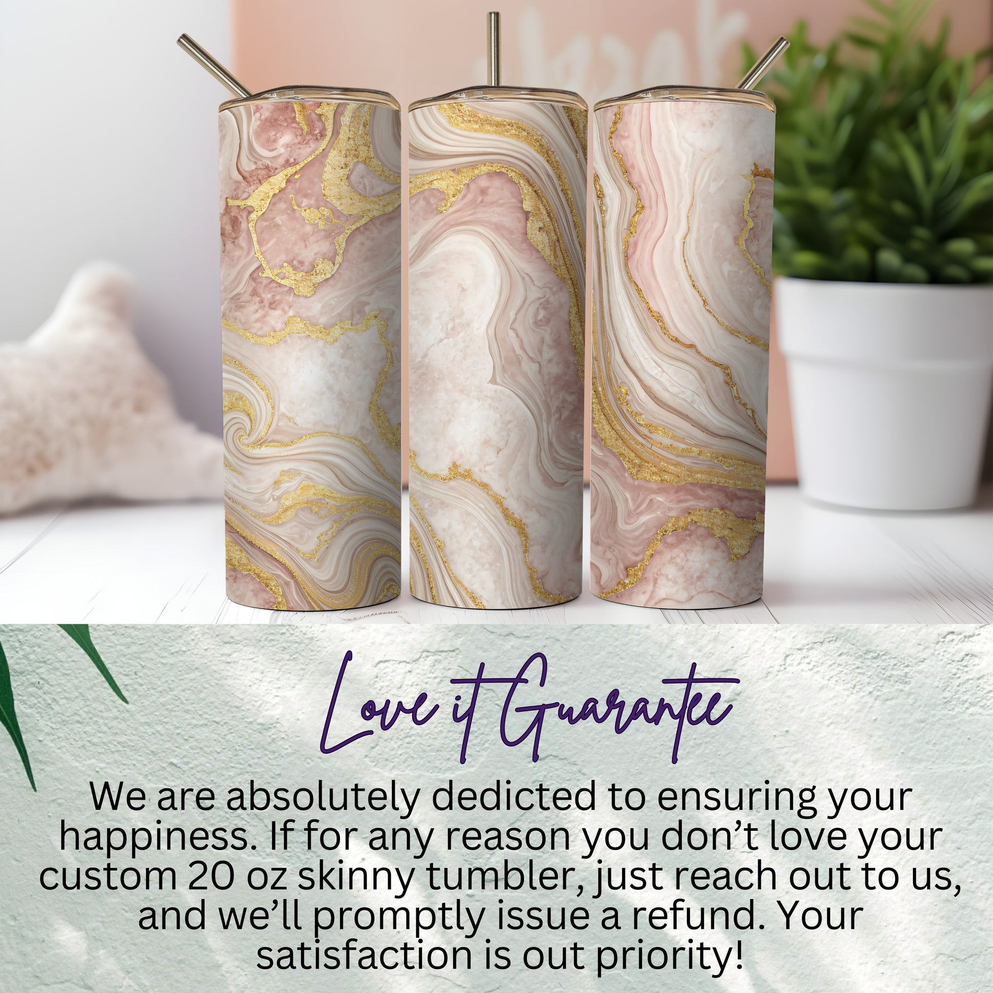 Custom 20 oz Skinny Tumbler with Marble Design