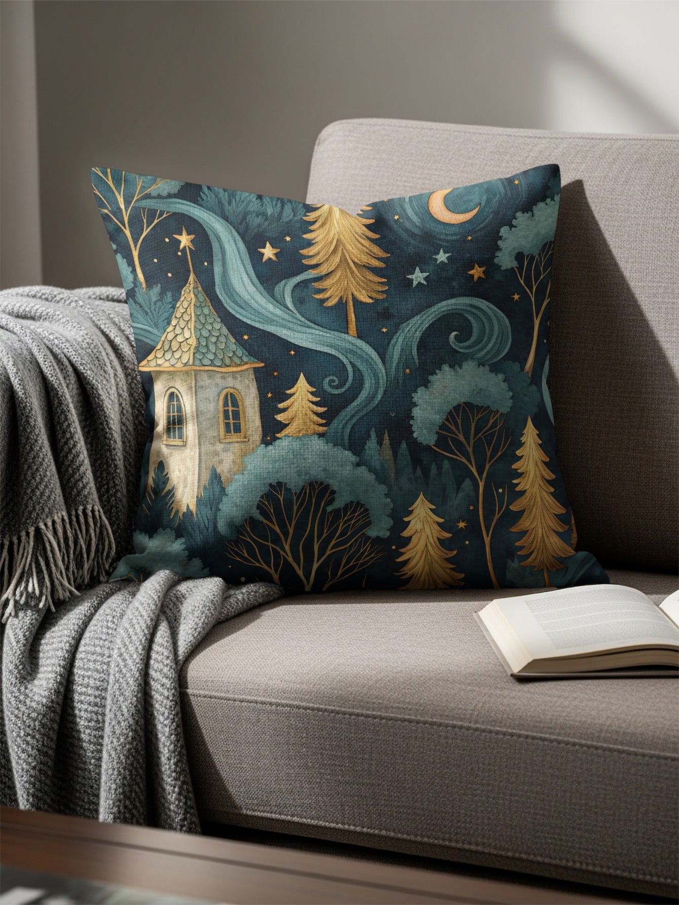 Whimsical Forest and Castle Design Decorative Pillow