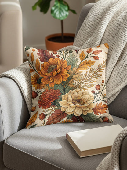 Autumn Floral Pattern Throw Pillow for Cozy Home Decor