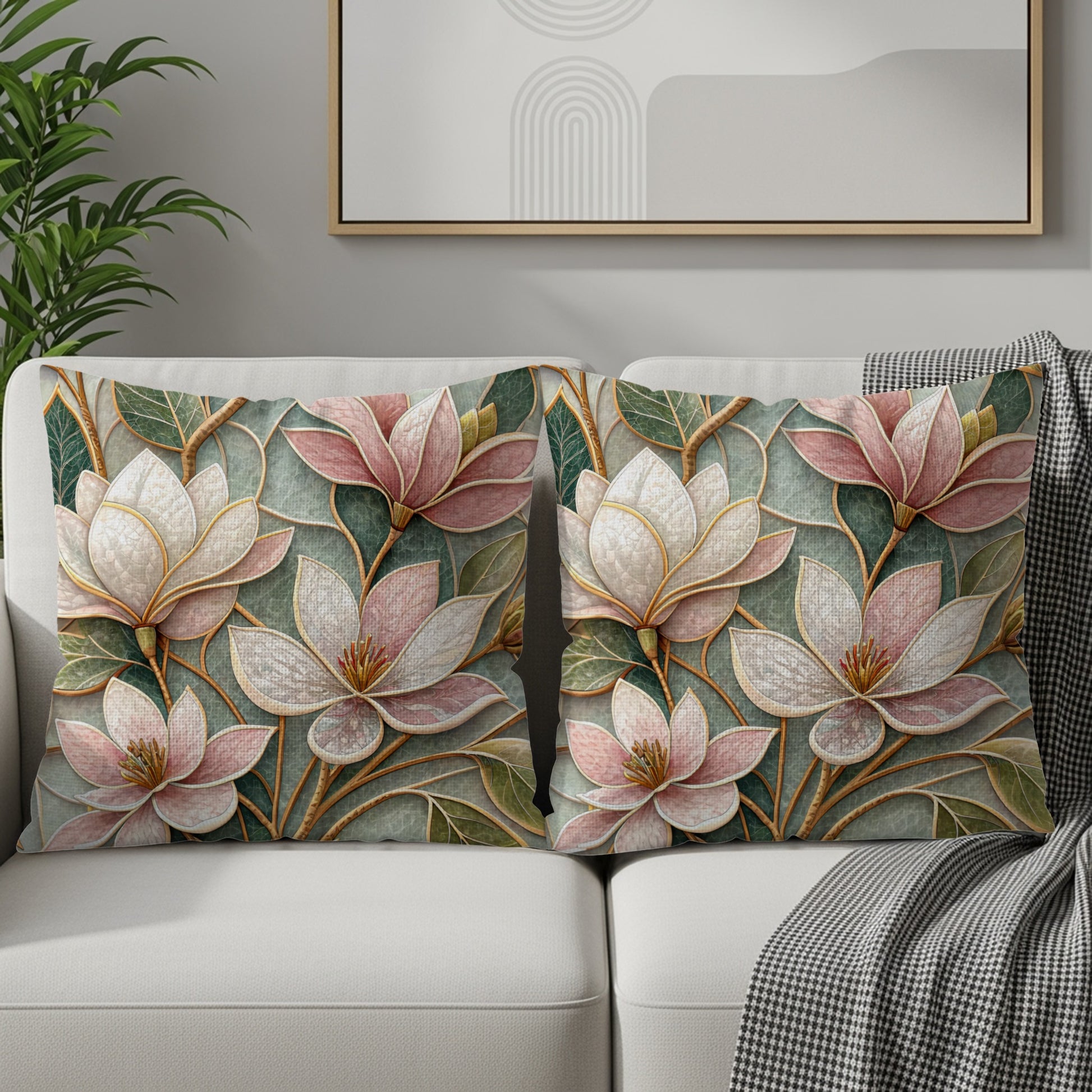 Watercolor Magnolia Blossoms and Foliage Design Throw Pillows - Walk Greener