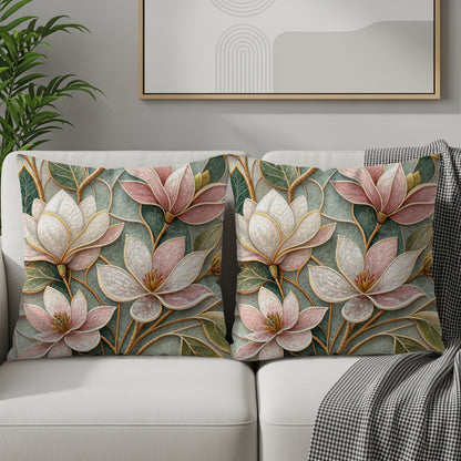 Watercolor Magnolia Blossoms and Foliage Design Throw Pillows - Walk Greener