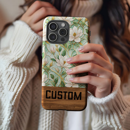 Custom Floral Case with Green White Botanical Design