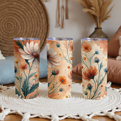 Floral Watercolor Beauty Orange White 20 oz Skinny Tumbler - Walk Greener