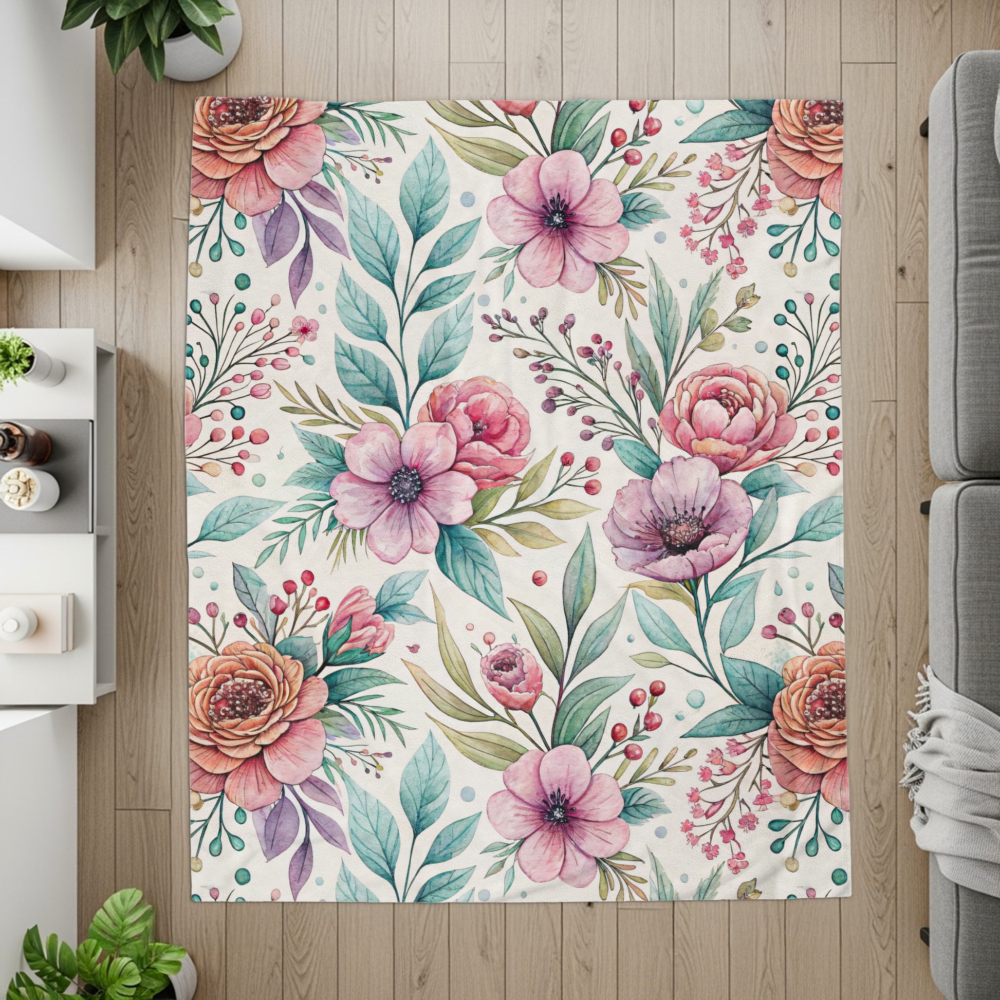 Floral Bouquet Artwork on Velveteen Plush Blankets - Walk Greener