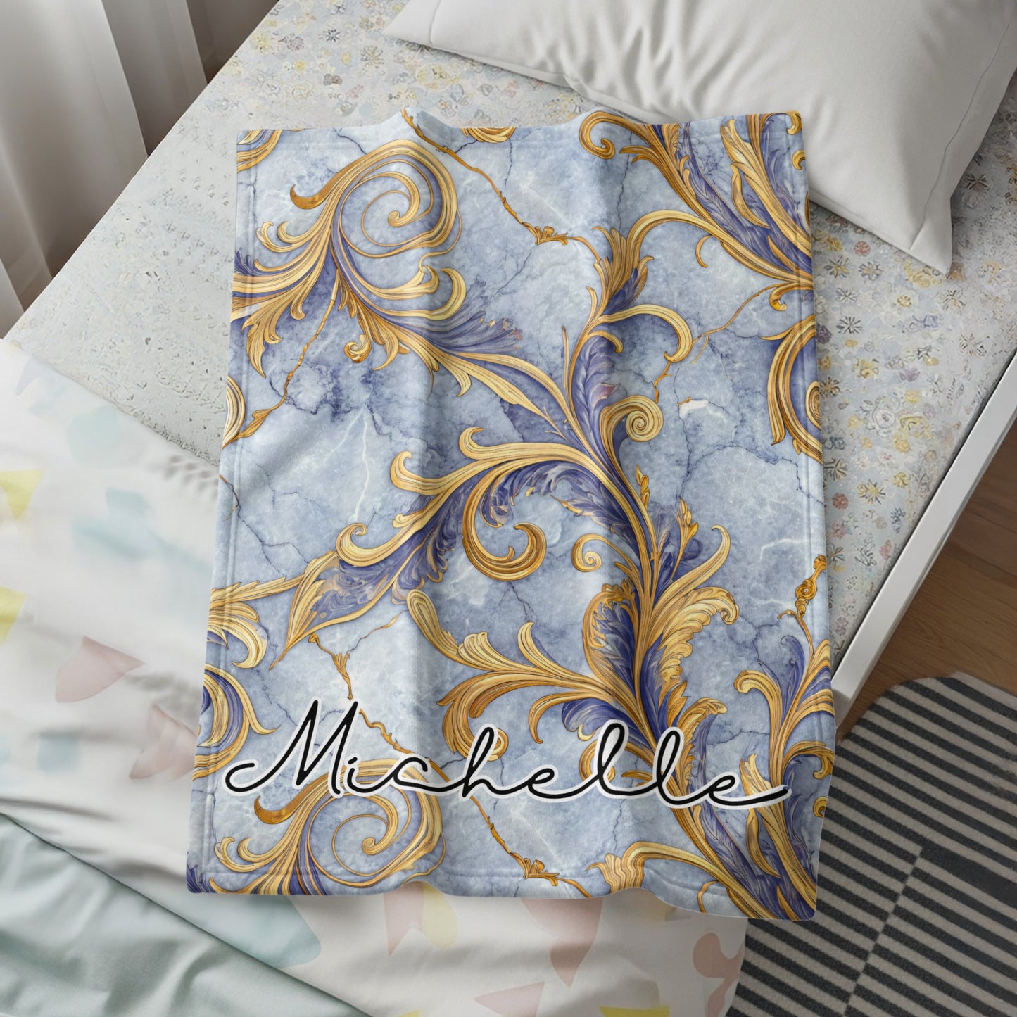 Elegant Blue Marble Golden Accents Custom Name Personalized - Walk Greener