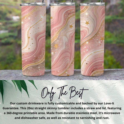 Customizable Pink Starry Swirl Skinny Tumbler 20oz