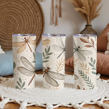 Dragonfly and Leaf Pattern Design Tumbler for Beverages