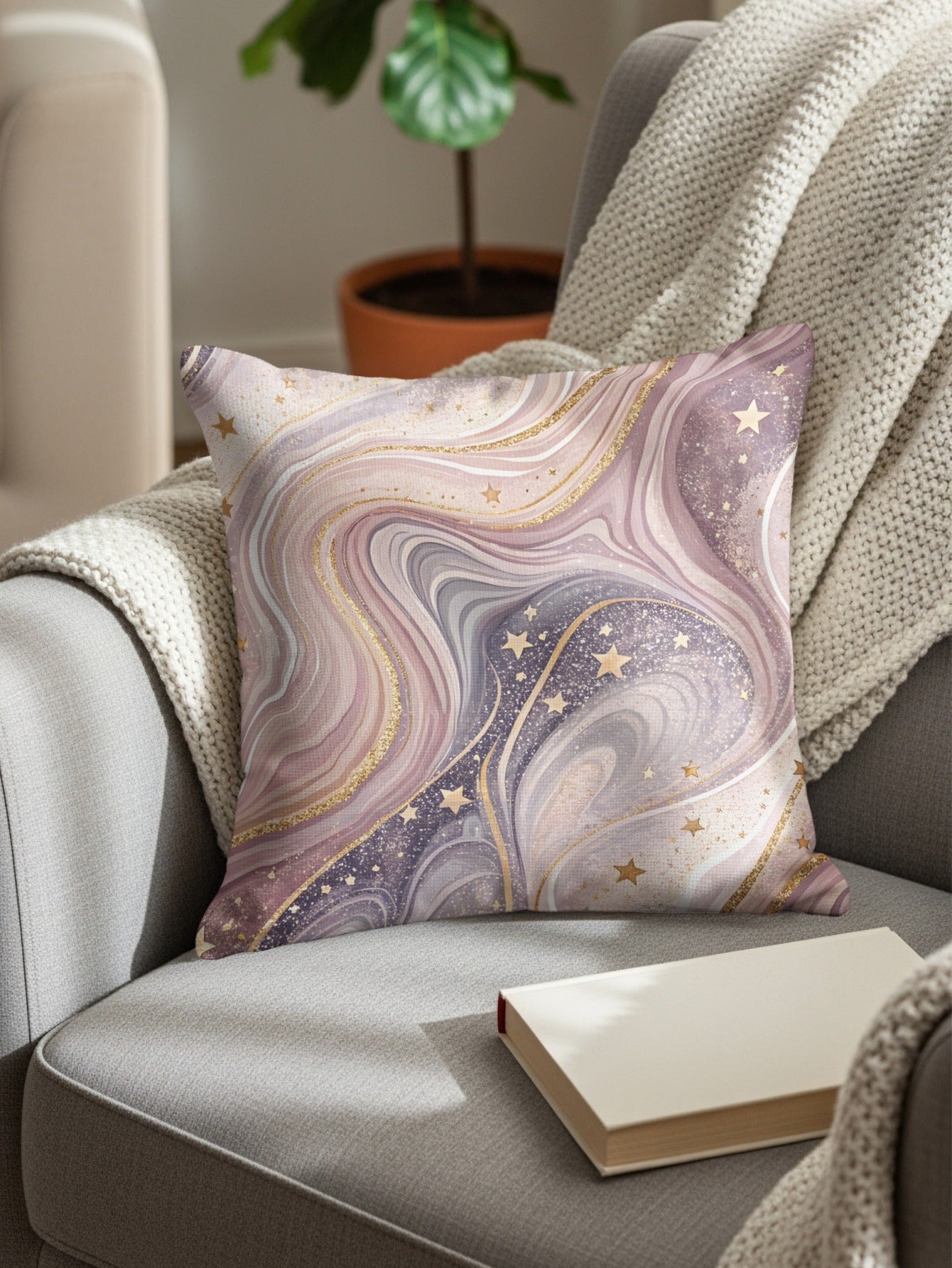 Dreamy Starry Abstract Design with Gold Accents Throw Pillows - Walk Greener