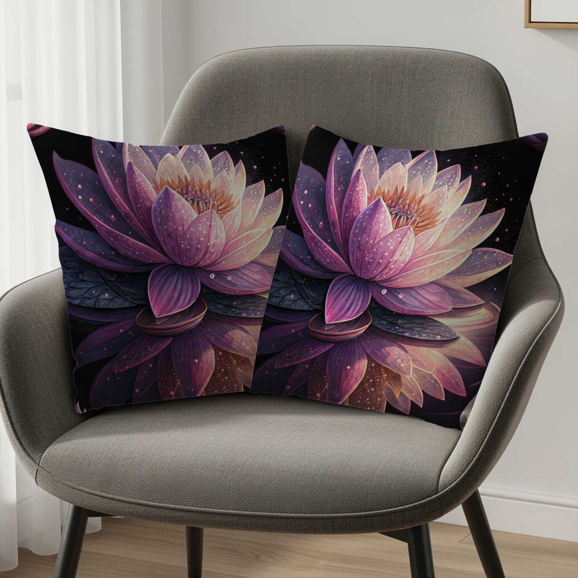 Elegant Lotus Flower Print Decorative Pillow Product
