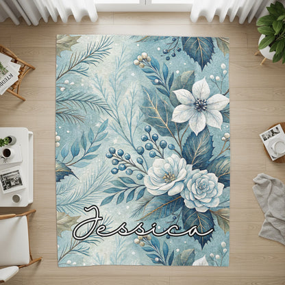 Personalized Blue Floral Design Area Rug for Home Decor
