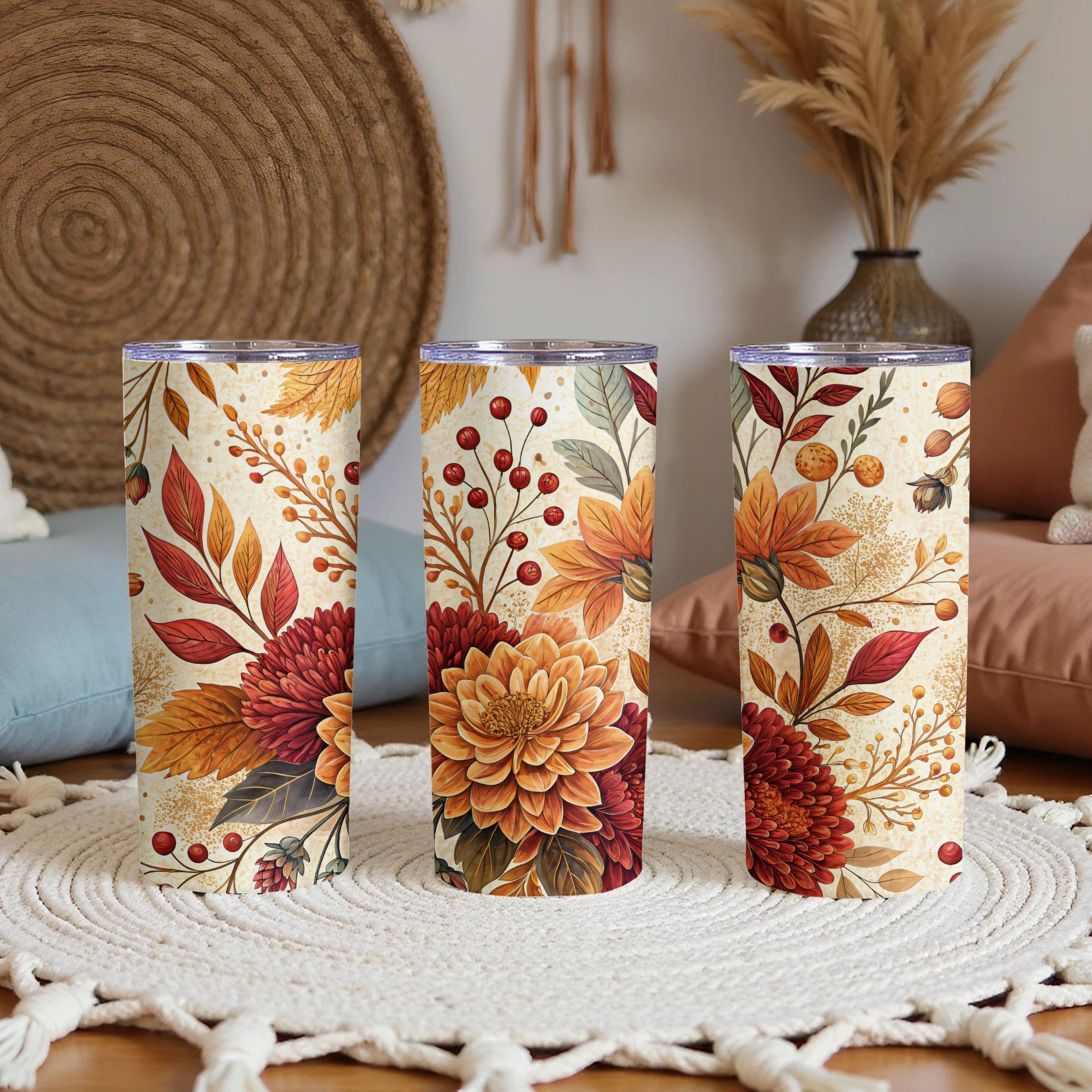 Autumn Leaves and Flowers Design Tumbler