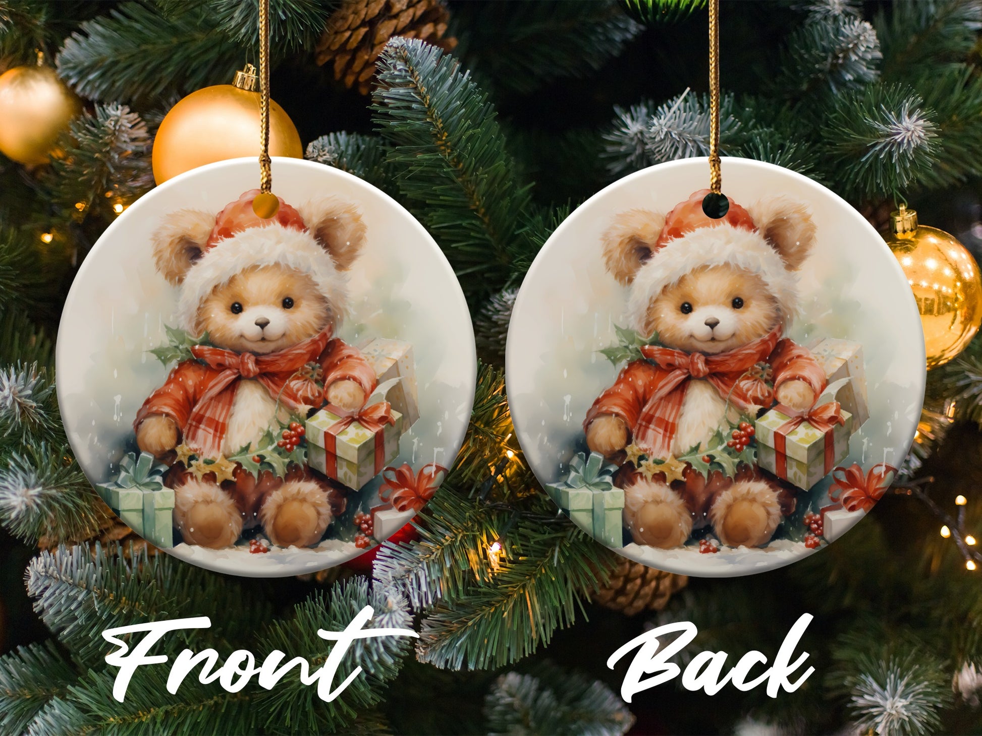 Cute Festive Bear Ornament Front Back product type